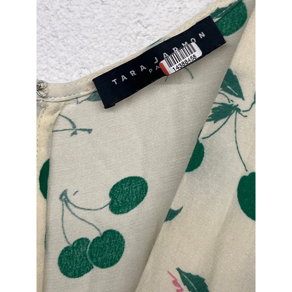 Tara Jarmon FR 36 US 4 Cream Green Cali Cherry Print Wide Leg Jumpsuit 1 PC - Picture 4 of 7